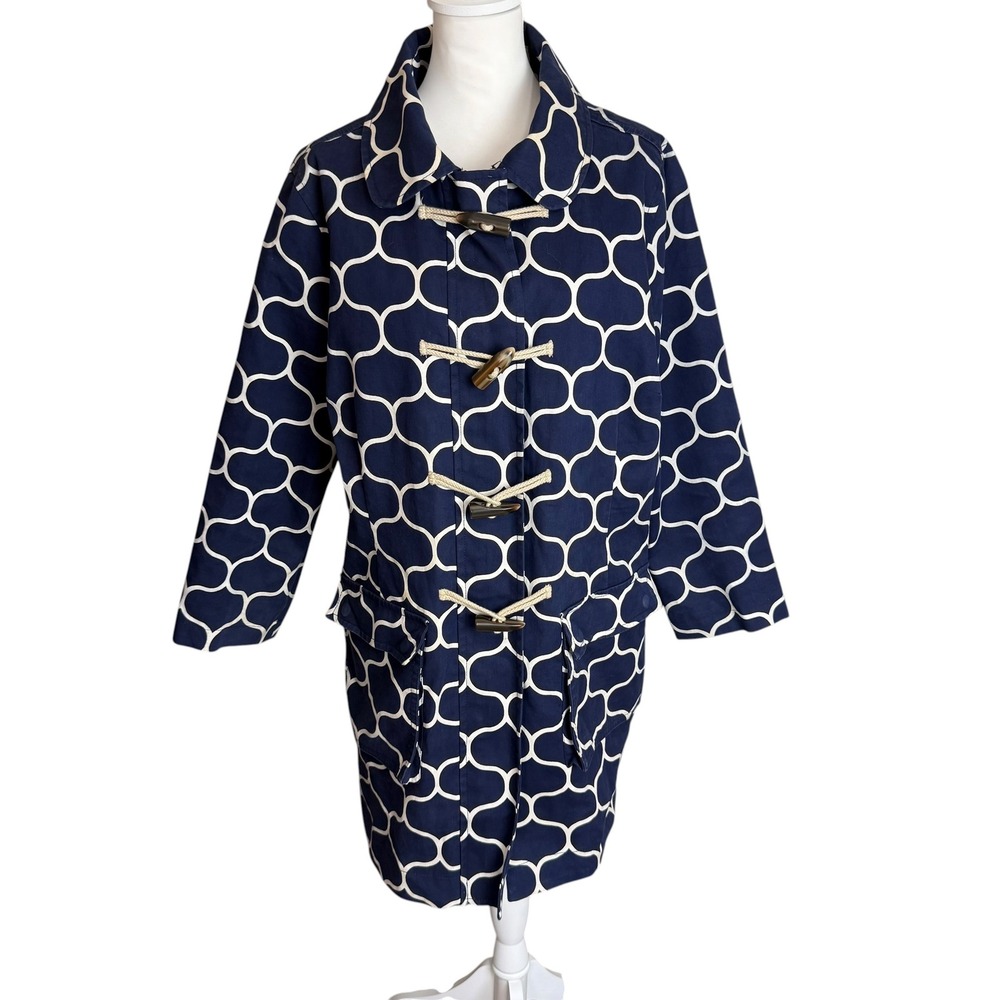 Boden Navy White Geometric Toggle Duffle Coat Jacket Womens US 18 Plus